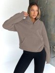 Trendy Queen Sweatshirts Quarter Half Zip Pullover Oversized Hoodies Sweaters Comfy Fall Outfits 2025 Y2K Winter Clothes CoffeeGrey XL