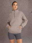 Trendy Queen Sweatshirts Quarter Half Zip Pullover Oversized Hoodies Sweaters Comfy Fall Outfits 2025 Y2K Winter Clothes CoffeeGrey XL