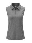 YSENTO Ladies Golf Shirts Sleeveless Golf Clothes Apparel Shirts Collared 1/4 Zip Dry Fit UV Protection Tennis Polo Shirts Dark Grey L