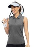 YSENTO Ladies Golf Shirts Sleeveless Golf Clothes Apparel Shirts Collared 1/4 Zip Dry Fit UV Protection Tennis Polo Shirts Dark Grey L