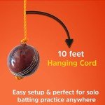 Bratla Hanging Cricket Ball with 10-Foot Cord | Leather Ball for Batting Practice & Hand-Eye Coordination | 5.5 oz Red Cricket Ball