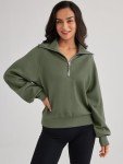 Trendy Queen Womens Oversized Sweatshirts Half Zip Pullover Long Sleeve Quarter Zip Hoodies Teen Girls Fall Y2K Clothes ArmyGreen M