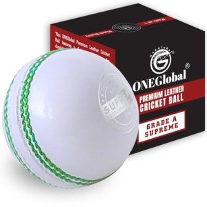 ONEGlobal Supreme Leather Cricket Ball | 100% Handstitched, 156g - 5.5oz, 4-Piece Premium Leather, Waterproofing | Match Quality Hard Cricket Balls for League Matches, Net Practice etc. (1-White)