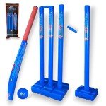 Bratla Plastic Cricket Set Size 6 - Blue Color | Backyard and Beach Set for Adults and Kids | Includes Bat, Wind Ball, Stumps, and Non-Striker Stump with Plastic Base