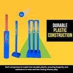 Bratla Plastic Cricket Set Size 6 - Blue Color | Backyard and Beach Set for Adults and Kids | Includes Bat, Wind Ball, Stumps, and Non-Striker Stump with Plastic Base