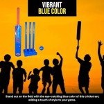 Bratla Plastic Cricket Set Size 6 - Blue Color | Backyard and Beach Set for Adults and Kids | Includes Bat, Wind Ball, Stumps, and Non-Striker Stump with Plastic Base