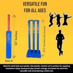 Bratla Plastic Cricket Set Size 6 - Blue Color | Backyard and Beach Set for Adults and Kids | Includes Bat, Wind Ball, Stumps, and Non-Striker Stump with Plastic Base