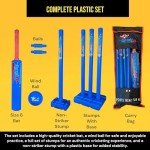 Bratla Plastic Cricket Set Size 6 - Blue Color | Backyard and Beach Set for Adults and Kids | Includes Bat, Wind Ball, Stumps, and Non-Striker Stump with Plastic Base