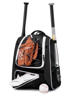 Hsmihair Youth Baseball Bag-Baseball Backpack for T-Ball&Softball Equipment with Fence Hook,Bat&Glove Holder,Large Main Compartment for Helmet,Accessories,Shoes Compartment (Black)