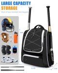 Hsmihair Youth Baseball Bag-Baseball Backpack for T-Ball&Softball Equipment with Fence Hook,Bat&Glove Holder,Large Main Compartment for Helmet,Accessories,Shoes Compartment (Black)
