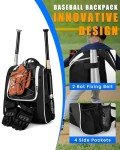 Hsmihair Youth Baseball Bag-Baseball Backpack for T-Ball&Softball Equipment with Fence Hook,Bat&Glove Holder,Large Main Compartment for Helmet,Accessories,Shoes Compartment (Black)