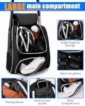 Hsmihair Youth Baseball Bag-Baseball Backpack for T-Ball&Softball Equipment with Fence Hook,Bat&Glove Holder,Large Main Compartment for Helmet,Accessories,Shoes Compartment (Black)