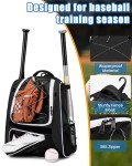 Hsmihair Youth Baseball Bag-Baseball Backpack for T-Ball&Softball Equipment with Fence Hook,Bat&Glove Holder,Large Main Compartment for Helmet,Accessories,Shoes Compartment (Black)