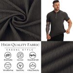 Collared Muscle Polo Shirts Men Slim Fit Textured Knit Polo Shirts Short Sleeve Button Down Shirts Casual Stylish Black
