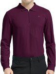 MoFiz Men's Golf Polo Shirts 1/4 Zip Collared Long Sleeve Work Shirt Cotton Breathable Casual Travel Shirt Lightweight Athletic T-Shirt Wine Red XL