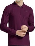 MoFiz Men's Golf Polo Shirts 1/4 Zip Collared Long Sleeve Work Shirt Cotton Breathable Casual Travel Shirt Lightweight Athletic T-Shirt Wine Red XL