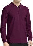 MoFiz Men's Golf Polo Shirts 1/4 Zip Collared Long Sleeve Work Shirt Cotton Breathable Casual Travel Shirt Lightweight Athletic T-Shirt Wine Red XL