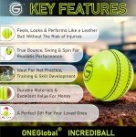 ONEGlobal Incrediball Soft Practice Cricket Ball | Outdoor & Indoor Soft Rubber Cricket Ball with Core & Stitched Seam | for Honing Skills & Family Fun (1-Fluoro Yellow)