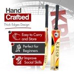 Cricket Bat Gift Set for Kids Wooden Cricket Bat Kit for Junior, Backyard Park Beach Indoor Outdoor Play Tennis Ball, Stumps, Bails, Carrying Bag Practice Cricket Match by Krisp Sports (6-13)