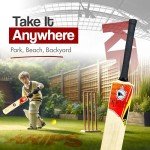 Cricket Bat Gift Set for Kids Wooden Cricket Bat Kit for Junior, Backyard Park Beach Indoor Outdoor Play Tennis Ball, Stumps, Bails, Carrying Bag Practice Cricket Match by Krisp Sports (6-13)