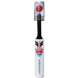 Hammer Plastic Cricket Bat Set (One Soft Bat and Ball) - Durable & Lightweight Cricket Bat Easy to Transport - Ideal Bat and Ball Set for Children/Junior/Boys - Classic White Color