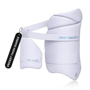 moonwalkr Cricket Thigh Guards 2.0 Lightweight Cricket Guard & Equipment Unisex Thigh Pads for Batter's Height (5'9"-6'2") Safeguarding Both Your Outer and Inner Thighs White (Large, Right Hand).