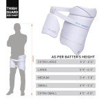 moonwalkr Cricket Thigh Guards 2.0 Lightweight Cricket Guard & Equipment Unisex Thigh Pads for Batter's Height (5'9"-6'2") Safeguarding Both Your Outer and Inner Thighs White (Large, Right Hand).