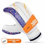 DSC Intense Force Leather Cricket Batting Gloves | Color: White & Blue | Size: Men RH | Material: PU & Ultra-Light Foam | for Advance | Lightweight & Breathable | Superior Supple Leather Palm