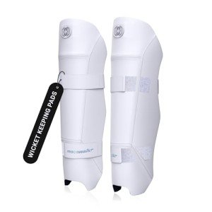 moonwalkr Cricket Wicket Keeping Shin Guards Cricket Guard for Keeper's Height (5'4"-6'6") Wicket Keeping Pads Super Slim Gear Comes with a 3-inch Strap (White, Adult)