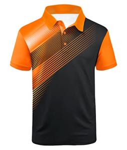 ZITY Mens Golf Shirt Short Sleeve Sport Moisture Wicking Performance Print Golf Polo Shirts for Men Collared Casual T-Shirt Black Orange X-Large
