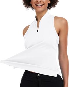 Womens Golf Shirt Sleeveless Golf Shirts for Woman Cute Collared Ladies Golf Clothes Tennis Racerback Tank Tops Dry Fit Apparel Golf Outfits Moisture Wicking Quick Dry White S