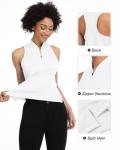 Womens Golf Shirt Sleeveless Golf Shirts for Woman Cute Collared Ladies Golf Clothes Tennis Racerback Tank Tops Dry Fit Apparel Golf Outfits Moisture Wicking Quick Dry White S