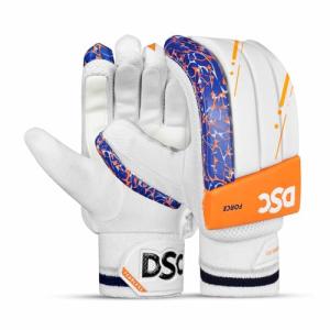 DSC Intense Force Leather Cricket Batting Gloves | Color: White & Blue | Size: Men RH | Material: PU & Ultra-Light Foam | for Advance | Lightweight & Breathable | Superior Supple Leather Palm