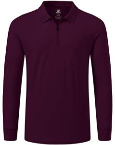 MoFiz Men's Golf Polo Shirts 1/4 Zip Collared Long Sleeve Work Shirt Cotton Breathable Casual Travel Shirt Lightweight Athletic T-Shirt Wine Red XL