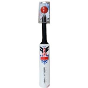 Hammer Plastic Cricket Bat Set (One Soft Bat and Ball) - Durable & Lightweight Cricket Bat Easy to Transport - Ideal Bat and Ball Set for ‎Children/Junior/Boys - Classic White Color