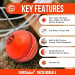 Soft Rubber Cricket Ball for Practice | Outdoor & Indoor Practice Cricket Ball with Core & Stitched Seam | Realistic Feel, True Bounce & Swing for Practice, Honing Skills & Family Fun (1-Orange)