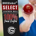 ONEGlobal Select Leather Cricket Ball | 100% Handcrafted, 156g - 5.5oz, 4-Piece Construction | Ideal for T20, Net Practice, Training etc. (Red, 1 Pack)