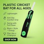 Reebok Blaze Plastic Cricket Bat – Full Size 34" × 4.5", Lightweight PVC, Durable Design for Practice & Recreational Play, Suitable for Ages 15+ (Green)