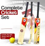 Cricket Bat Gift Set for Kids Wooden Cricket Bat Kit for Junior, Backyard Park Beach Indoor Outdoor Play Tennis Ball, Stumps, Bails, Carrying Bag Practice Cricket Match by Krisp Sports (6-13)