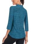 Cucuchy Style Golf Shirts Women,3/4 Sleeve Tennis Clothes for Ladies 1/4 Zip Up Pullover V Neck Polo Workout Shirts Quick Dry Stretchy Tennis Running Activewear Blue L