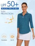 Cucuchy Style Golf Shirts Women,3/4 Sleeve Tennis Clothes for Ladies 1/4 Zip Up Pullover V Neck Polo Workout Shirts Quick Dry Stretchy Tennis Running Activewear Blue L