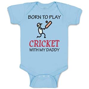 Custom Baby Bodysuit Born to Play Cricket with My Daddy Dad Father's Day Funny Cotton Boy & Girl Baby Clothes Light Blue Design Only Newborn