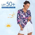 Tanst Sky Plus Size Ladies Golf Tops, Polo Shirts for Women Quarter Zip Collared 3/4 Sleeve UPF 50 Activewear Ladies Bowling Tennis Running Workout Loose Fit Athletic Clothes Purple XXX-Large