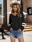 Sweaters for Women Tops for Teachers Early Fall Fashion Clothing 2025 Long Sleeve Shirts School Outfits Chocolate Brown Clothes Womens Blouses Cowboy Chic Oversized Sweatshirt Black Small