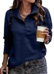 SHEWIN Womens Sweatshirt Casual Long Sleeve Lightweight Sweatshirts Loose Button V Neck Pullover Tops Fall Clothes for Women 2025,US 12-14(L),Navy Blue