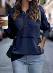 SHEWIN Womens Sweatshirt Casual Long Sleeve Lightweight Sweatshirts Loose Button V Neck Pullover Tops Fall Clothes for Women 2025,US 12-14(L),Navy Blue