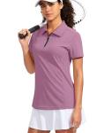 Viodia Women's Golf Shirt Short Sleeve with Zip Up Quick Dry Stretch Tennis Collared Polo Shirts for Women Golf Apparel Clothes Mauve Pink