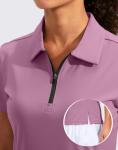 Viodia Women's Golf Shirt Short Sleeve with Zip Up Quick Dry Stretch Tennis Collared Polo Shirts for Women Golf Apparel Clothes Mauve Pink