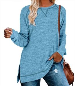 Aokosor Womens Sweaters 2025 Winter Trendy Crewneck Oversized Casual Long Sleeve Tops Fall Clothes Vacation Airport Blue XXL