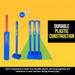 Bratla Plastic Cricket Set - Blue Color | Backyard and Beach Set for Adults and Kids | Includes Bat, Wind Ball, Stumps, and Non-Striker Stump with Plastic Base (Size 4)